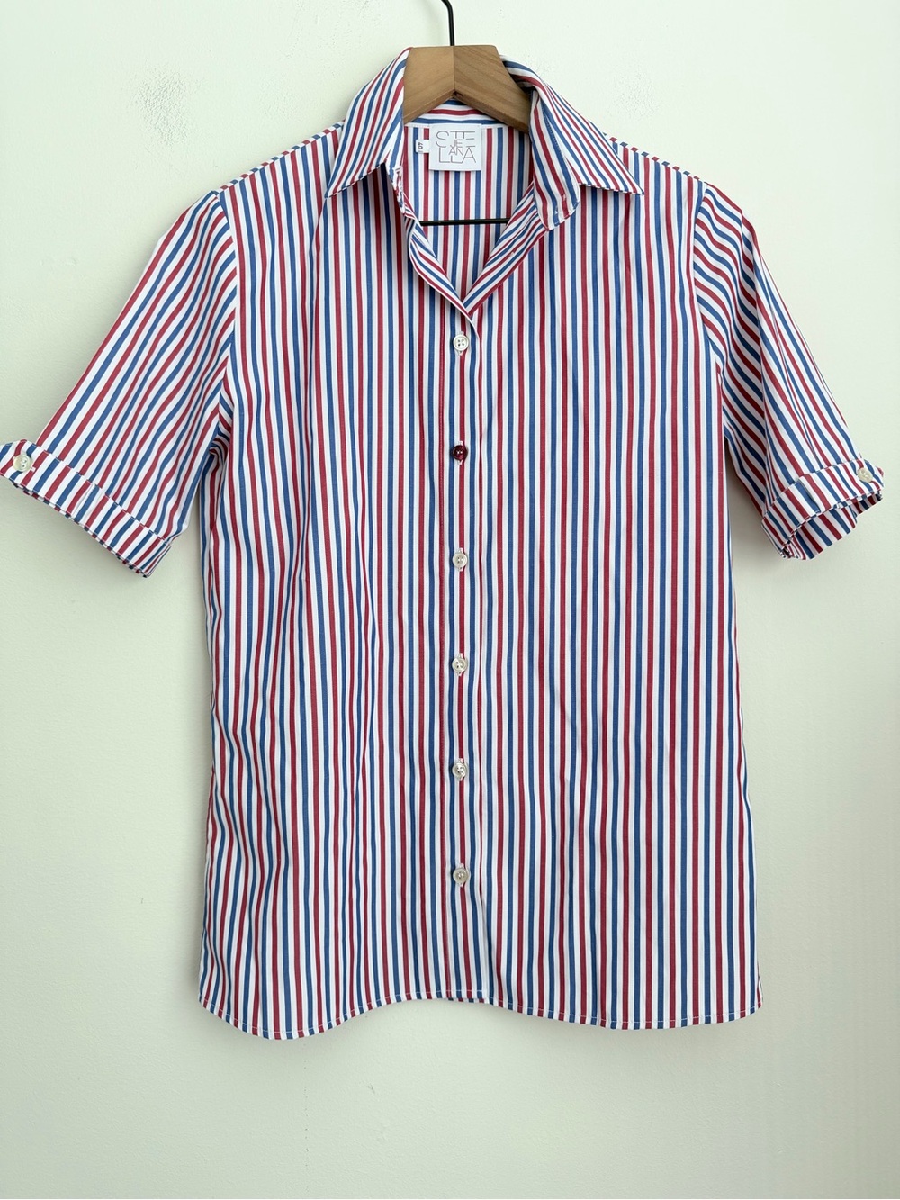 Stella Jean Blue red striped Shirt Blouse short sleeve 40